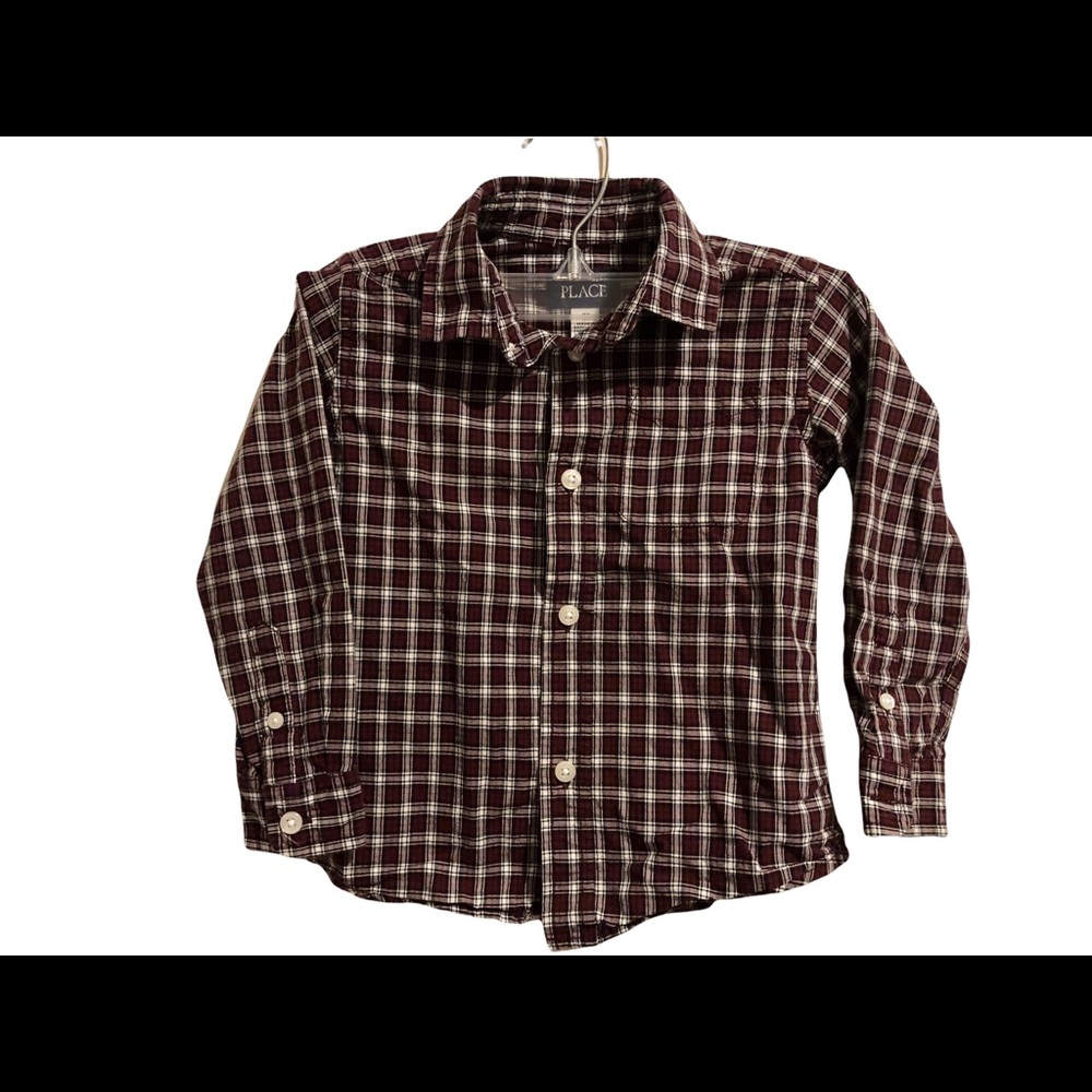 3T long sleeve maroon plaid button up dress shirt